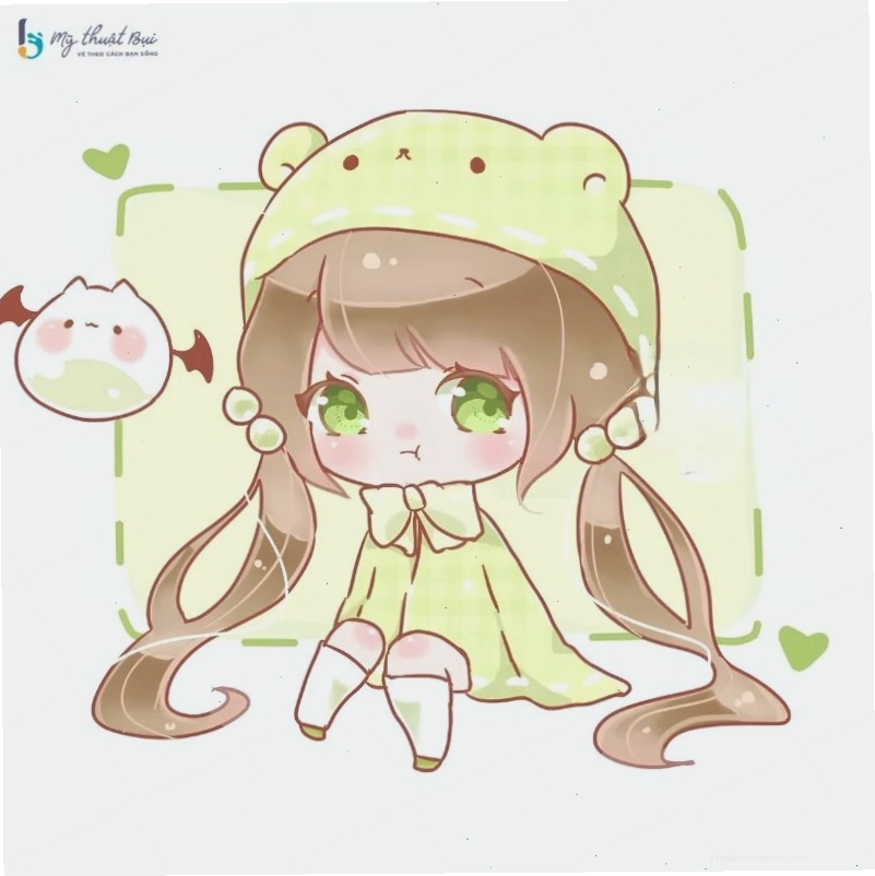 Cô gái chibi dễ thương đang cầm một bó hoa nhỏ