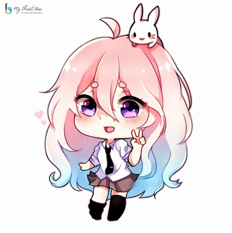 Cô gái chibi dễ thương đang thực hiện các bước vẽ cơ bản
