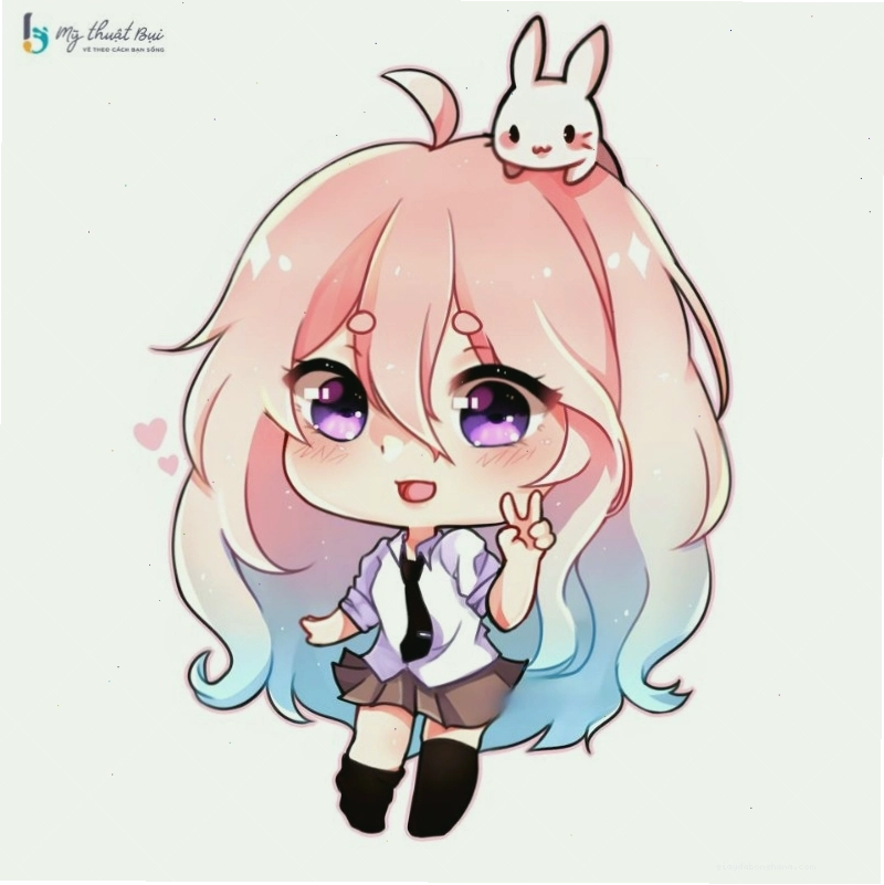 Cô gái chibi dễ thương với mái tóc ngắn và nụ cười rạng rỡ