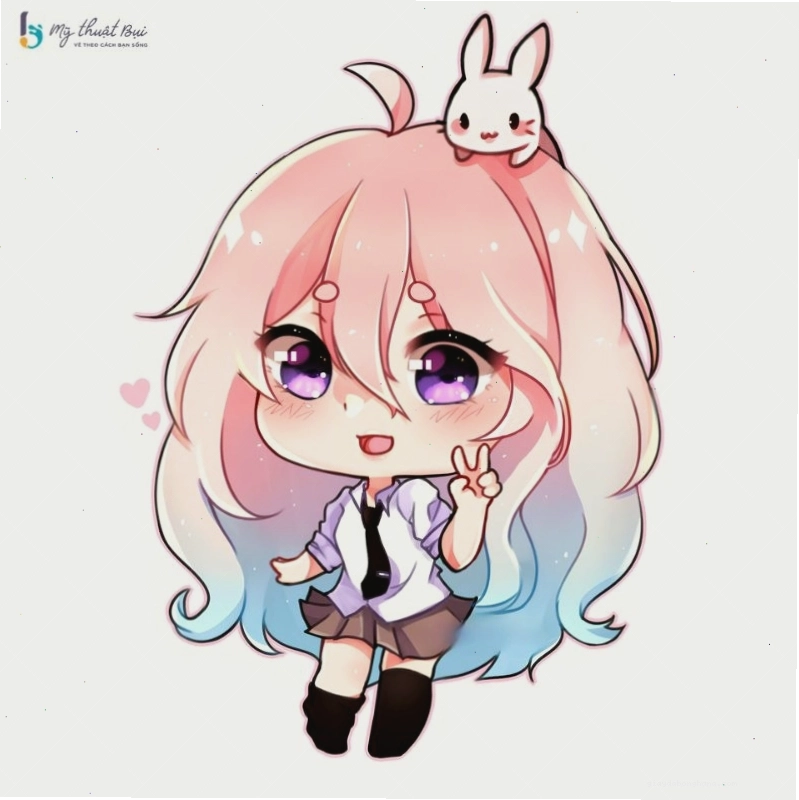 Cô gái chibi ngồi trên cành hoa anh đào