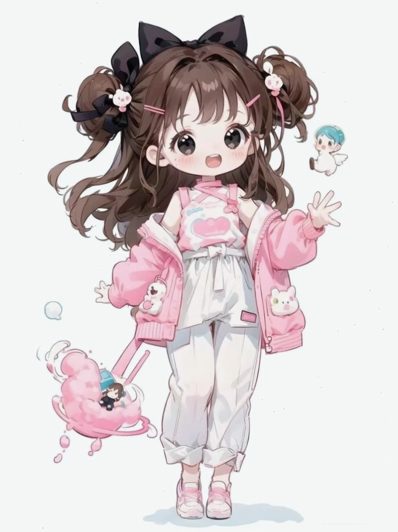 Cô gái chibi với ánh mắt sắc sảo và trang phục ấn tượng