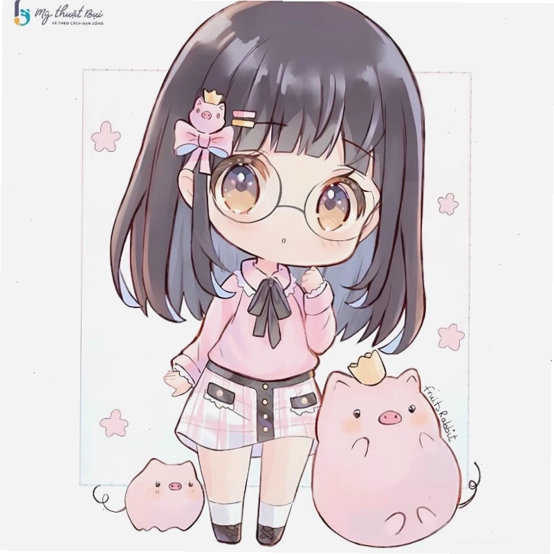 Cô gái chibi với mái tóc dài và chiếc kẹp tóc dễ thương