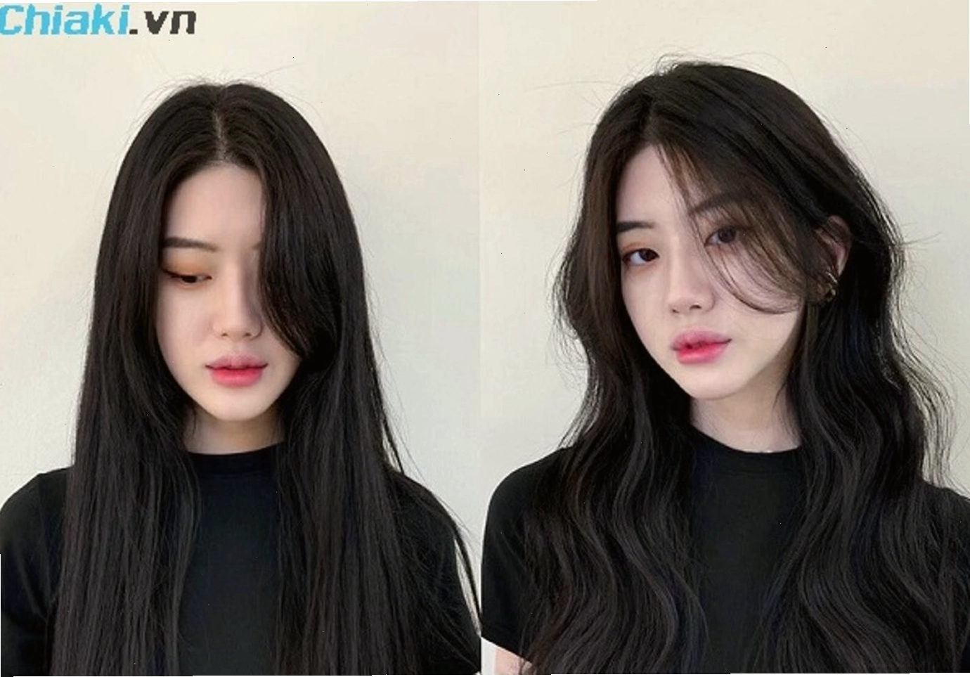 Cô gái với mái tóc layer dài mái thưa kiểu Hàn Quốc, gương mặt thanh tú