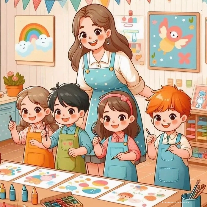 Cô giáo chibi đang say sưa giảng bài trên lớp