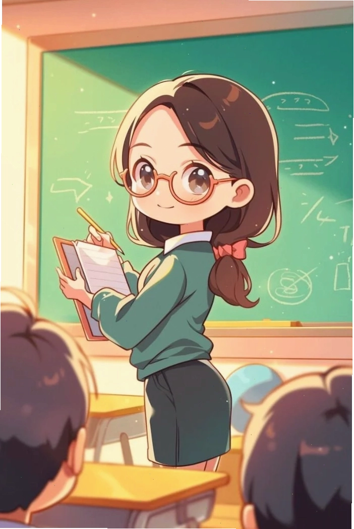 Cô giáo học sinh chibi tạo dáng nhí nhảnh