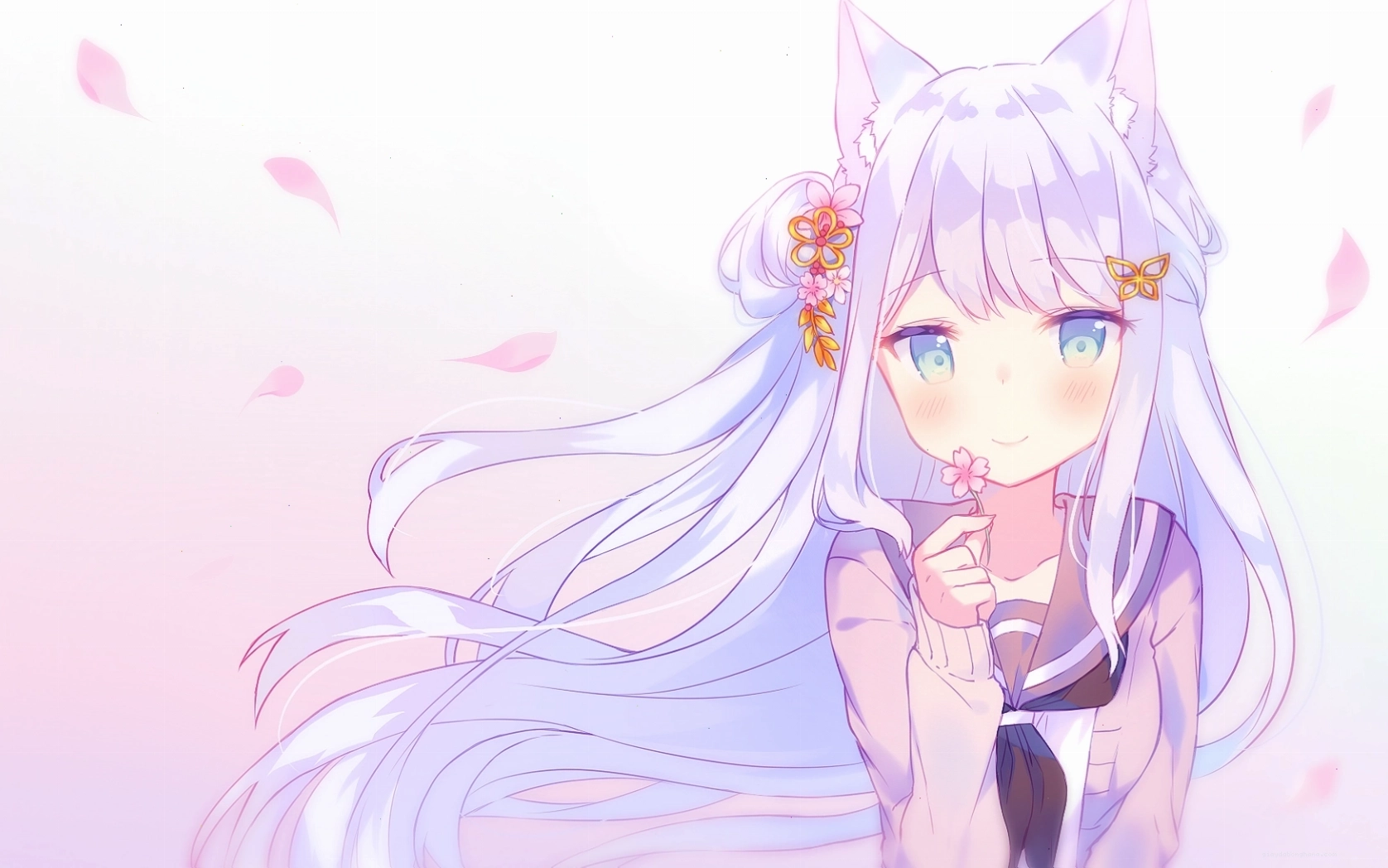 Cute Anime Cat Girl Wallpaper với màu sắc tươi sáng và nhân vật nữ chibi