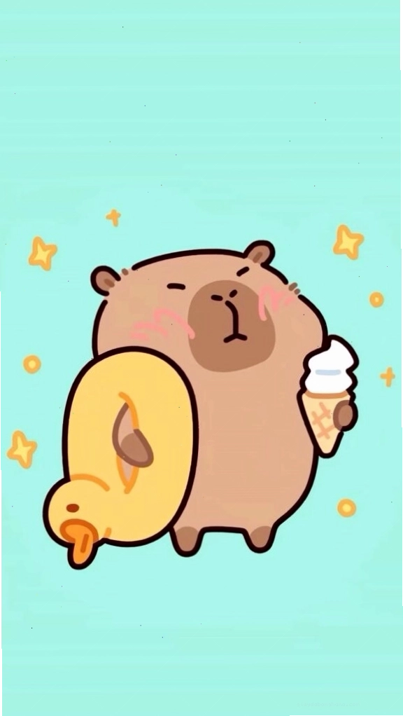 Đàn Capybara và vịt vàng mang vẻ mặt vô tri dễ thương