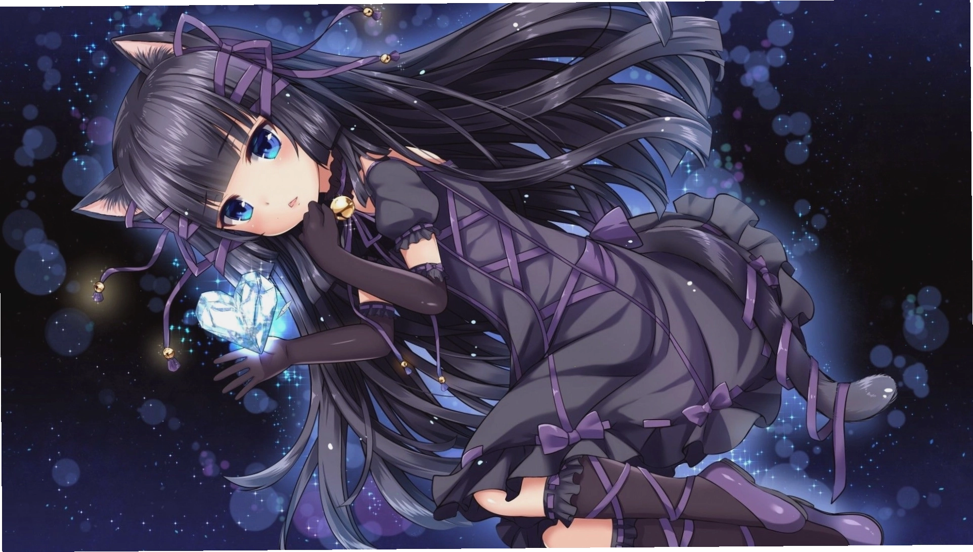 Download 1920x1080 Anime Cat Girl, Lolita, Black Hair, Cute
