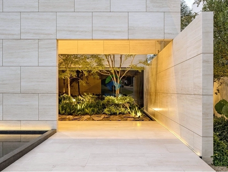 Gạch giả đá travertine ốp mặt tiền màu trắng