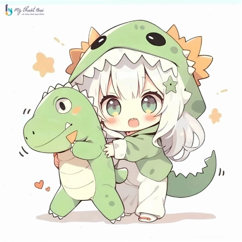 Hình ảnh anime nữ chibi tóc trắng dịu dàng