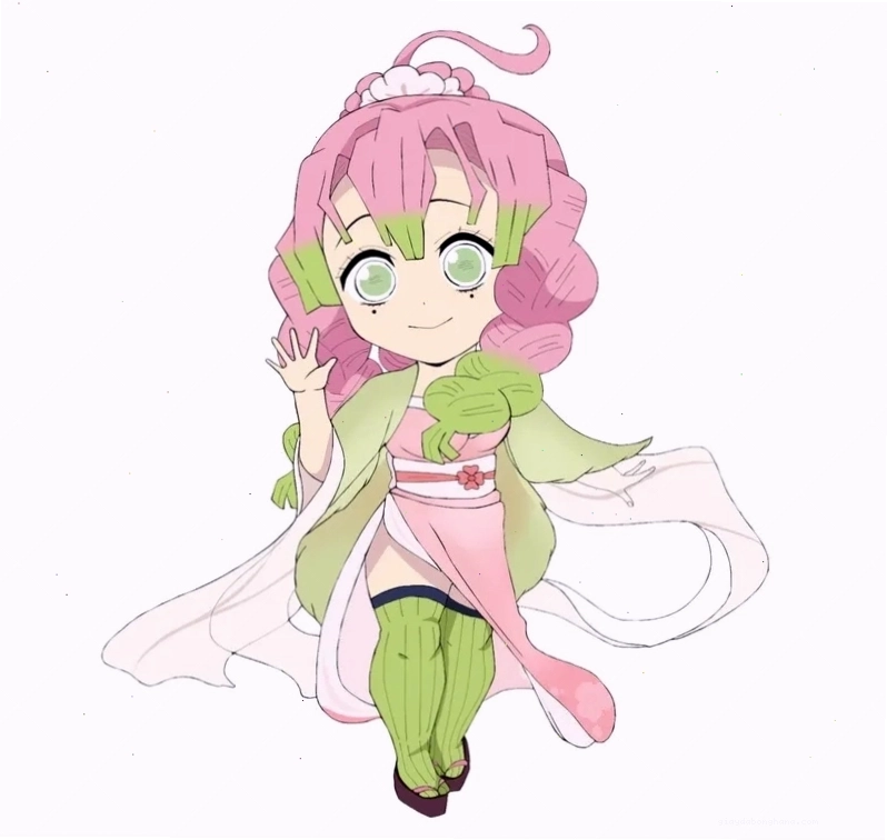Hình ảnh chibi Mitsuri với biểu cảm vui tươi, đáng yêu
