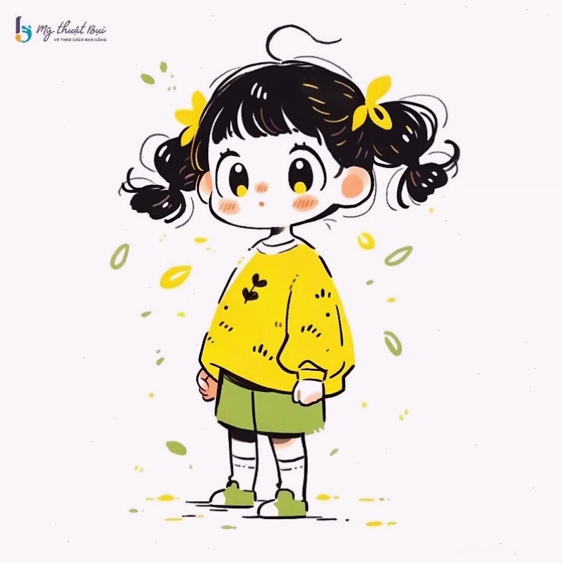 Hình ảnh chibi nữ dễ thương với mái tóc dài và trang phục bắt mắt