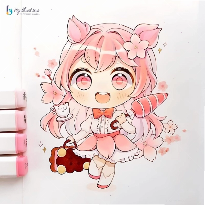 Hình ảnh chibi nữ dễ thương với trang phục váy hoa