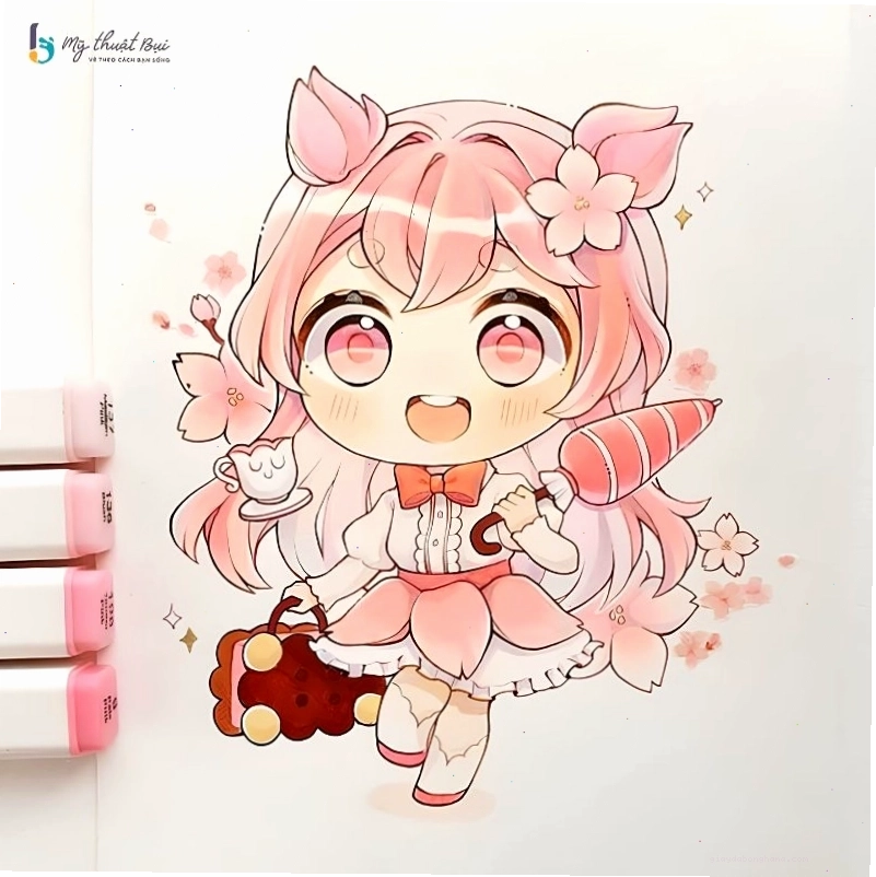 Hình ảnh chibi nữ ngầu cưỡi xe máy, thể hiện sự tự do và phóng khoáng