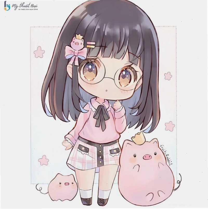 Hình ảnh chibi nữ ngầu đang cầm kiếm với dáng vẻ quyết đoán