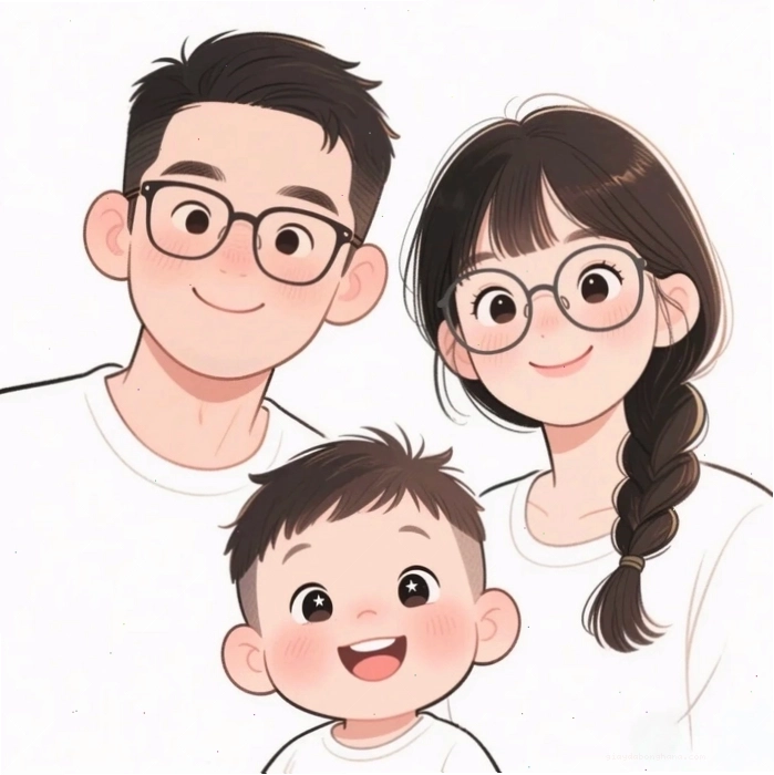 Hình ảnh gia đình chibi 3 thành viên đáng yêu tone sáng