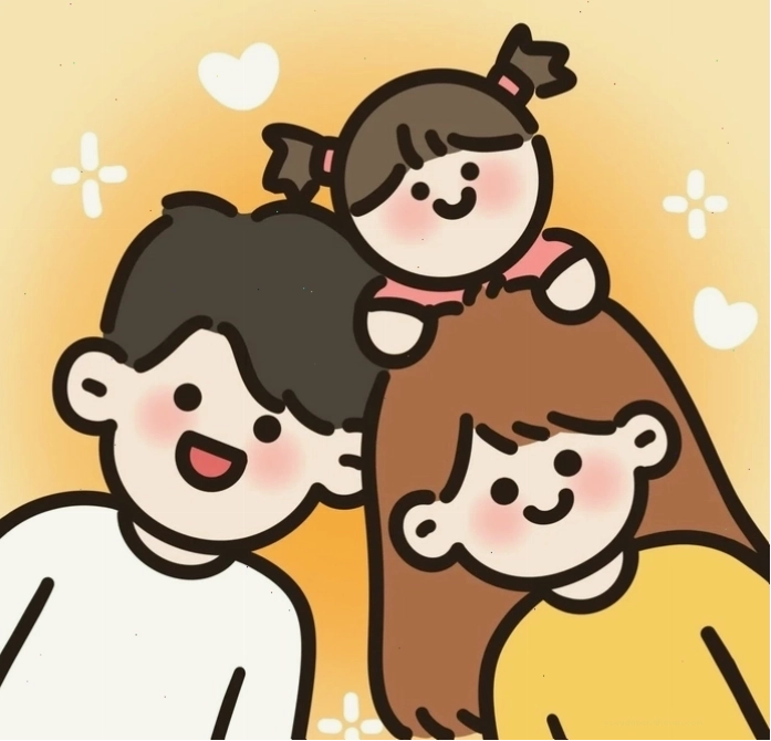 Hình ảnh gia đình chibi bố mẹ và con trai phong cách cute