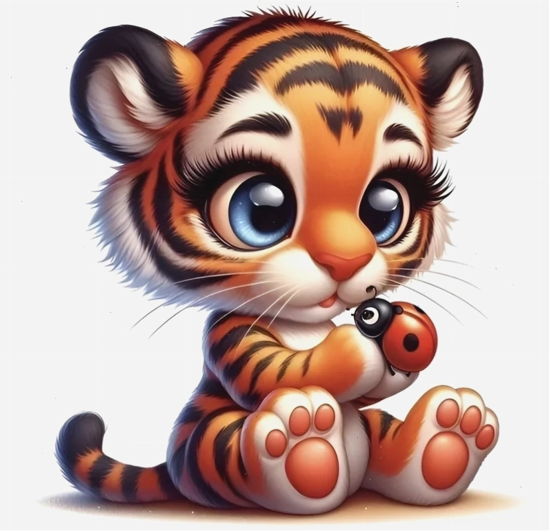 Hình ảnh hổ con chibi dễ thương với đôi mắt to tròn