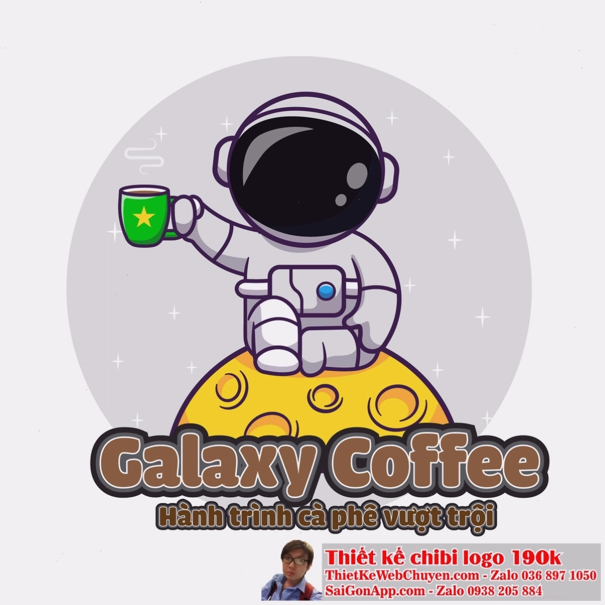 Hình ảnh phi hành gia chibi cầm theo các hành tinh nhỏ