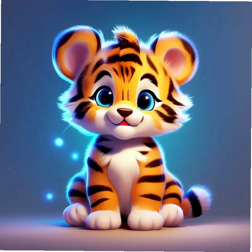 Hình con hổ chibi với gam màu tươi sáng