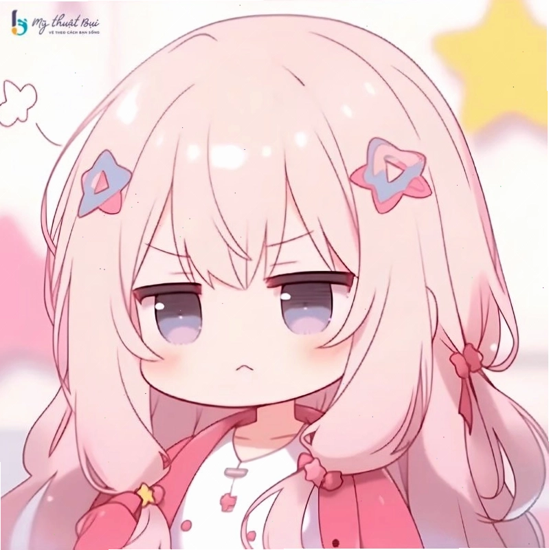Hình nền anime nữ chibi với tông màu hồng chủ đạo