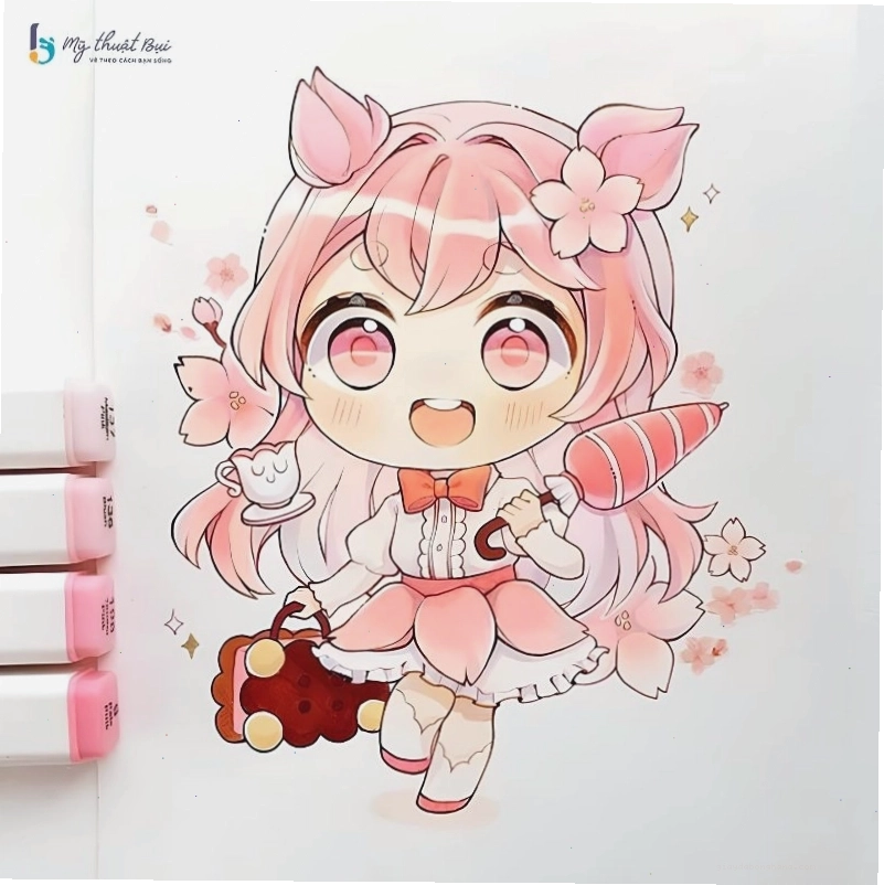 Hình nền anime nữ chibi với trang phục mùa đông ấm áp
