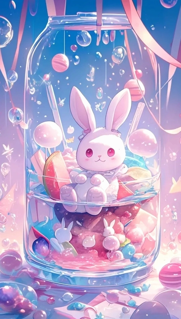 Hình nền con thỏ chibi cute đầy màu sắc