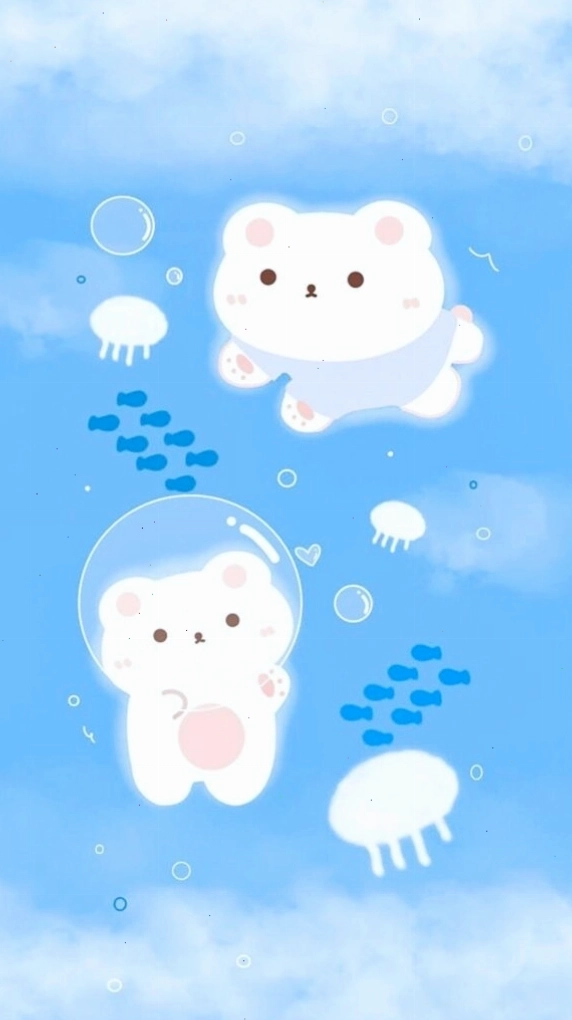 Hình nền màu xanh dương với gấu trắng dễ thương