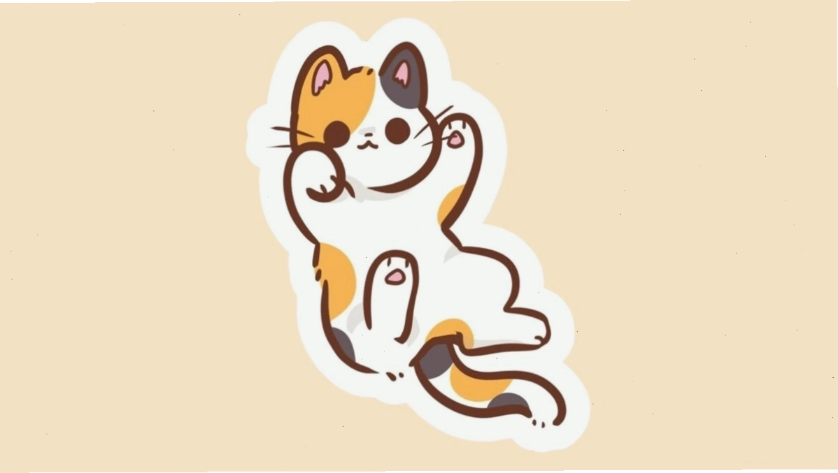 Hình nền mèo chibi cute với biểu cảm đáng yêu trên máy tính