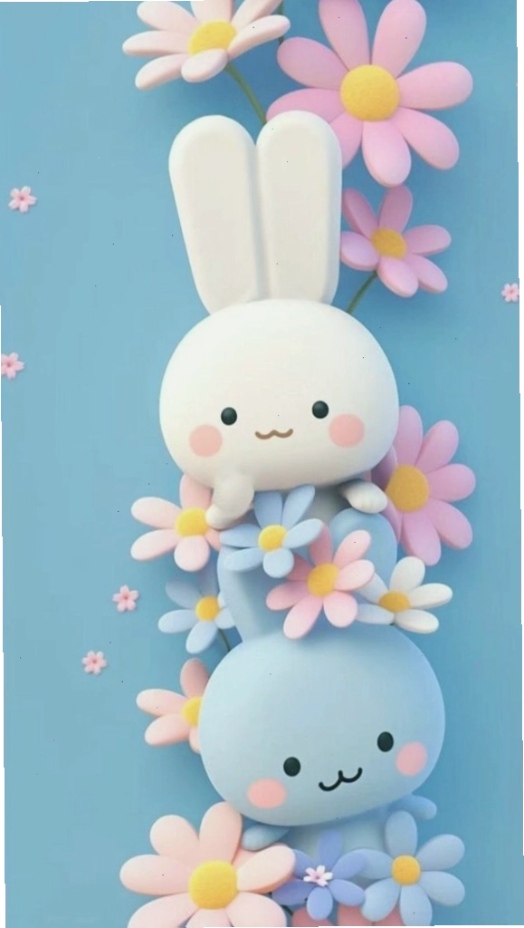 Hình nền xanh dương với chú thỏ trắng cute
