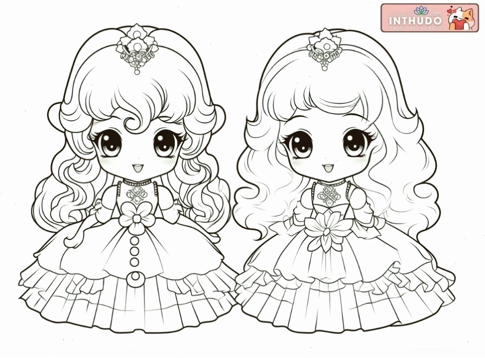 Hình vẽ công chúa chibi với váy hồng