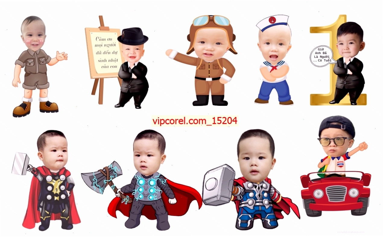 Mẫu Chibi trang trí sinh nhật cho bé trai ghép mặt
