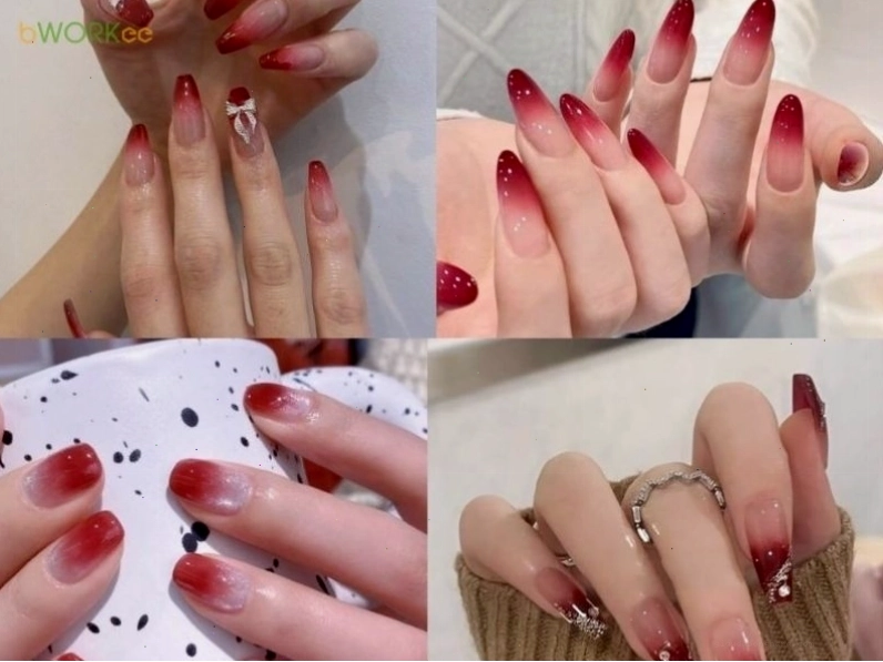 Mẫu nail màu đỏ ombre chuyển sắc mềm mại và thu hút