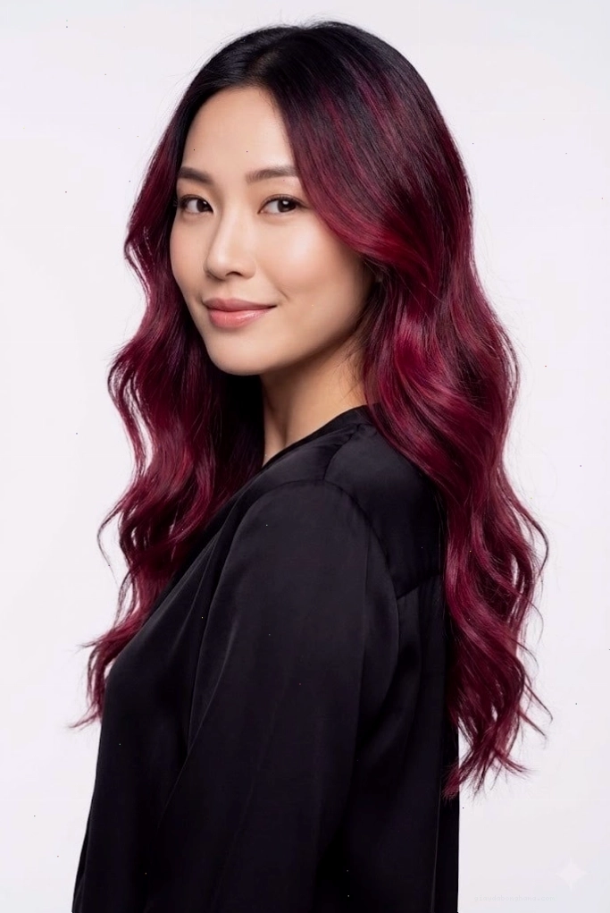 Màu phúc bồn tử phối kỹ thuật Balayage tinh tế