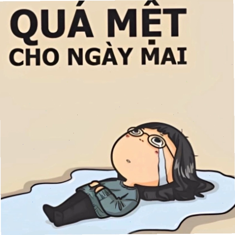 Mèo chibi ngáp dài, biểu cảm mệt mỏi khi nghĩ đến việc dậy sớm