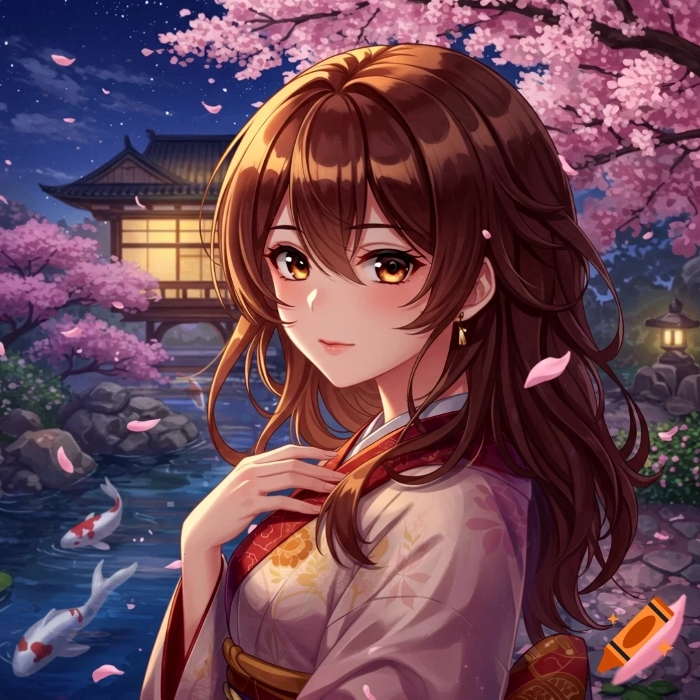 Minh họa anime chibi về cô gái Việt Nam trong trang phục áo dài với hoa truyền thống