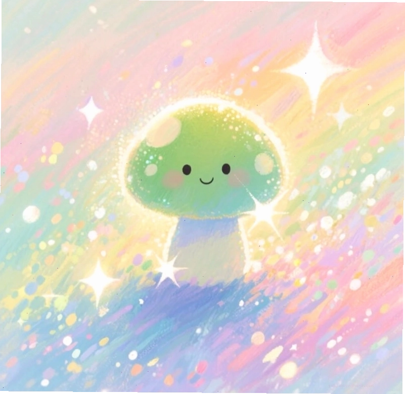 Nấm chibi 2 với biểu cảm tò mò đáng yêu
