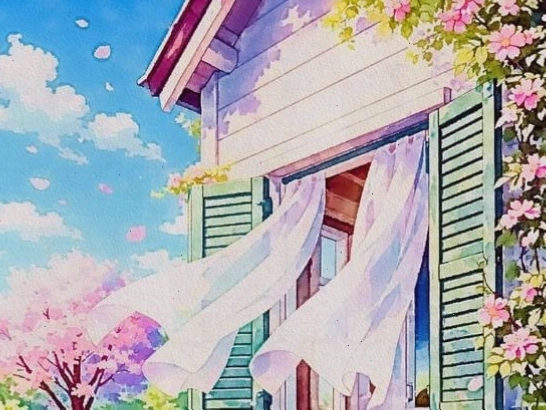 Ngôi nhà phong cách anime với dây leo hoa