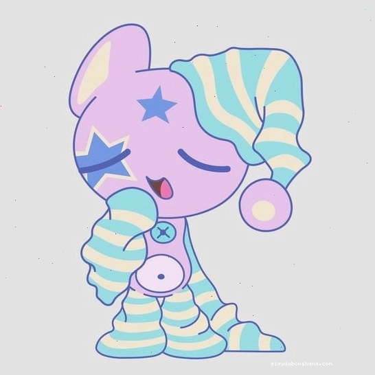Nhân vật anime chibi buồn ngủ trong bộ đồ ngủ