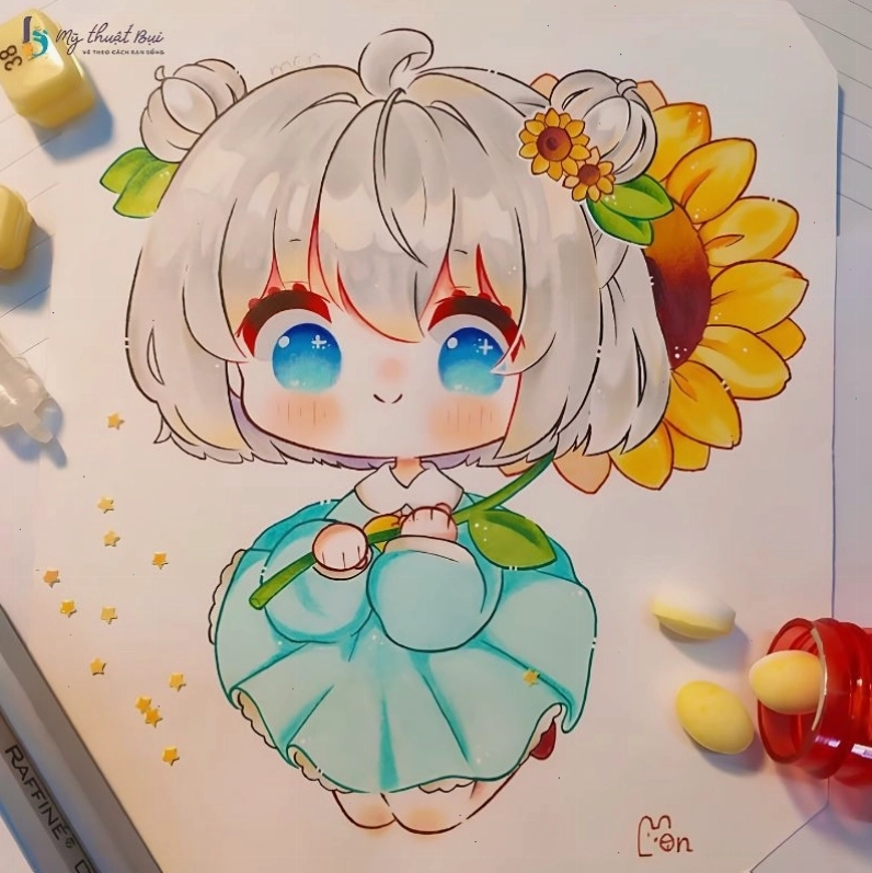 Nhân vật anime chibi nữ đang chơi nhạc cụ