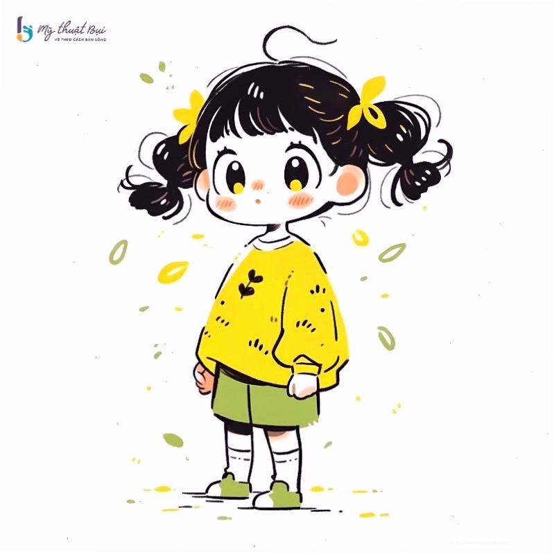 Nhân vật anime chibi nữ với đôi mắt to tròn và nụ cười rạng rỡ