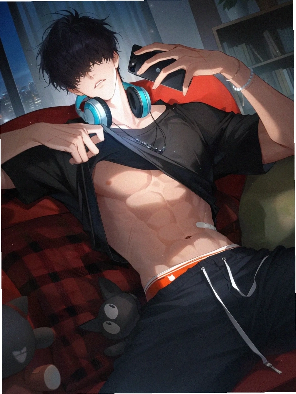 Nhân vật anime nam 6 múi trong tư thế chiến đấu mạnh mẽ