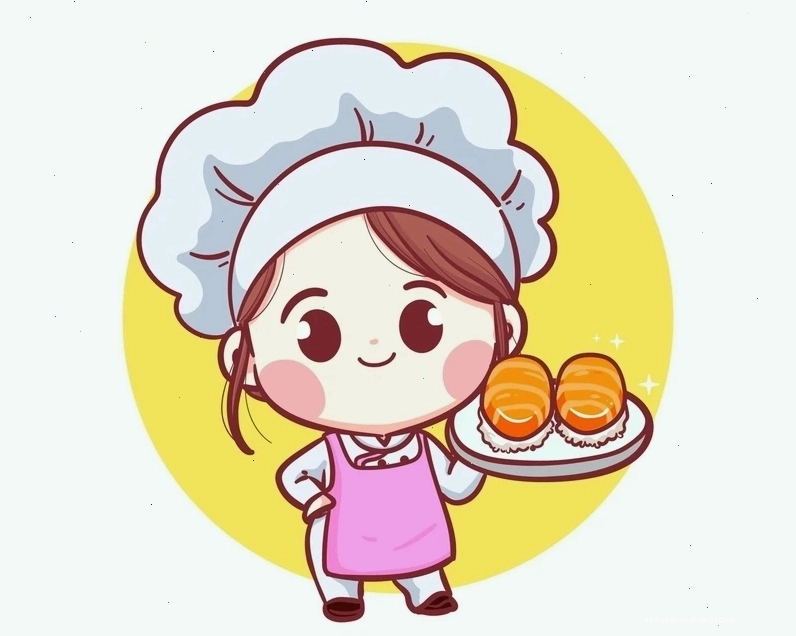 Nhân vật chibi đầu bếp dễ thương trong trang phục đầu bếp