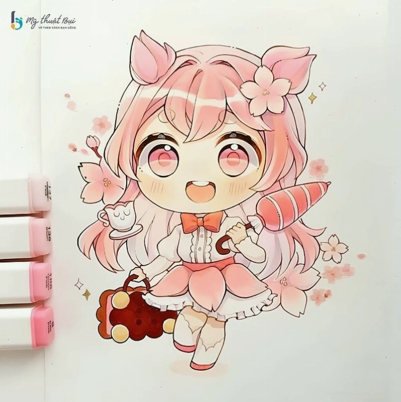 Nhân vật chibi mặc trang phục thám tử với phụ kiện kính lúp