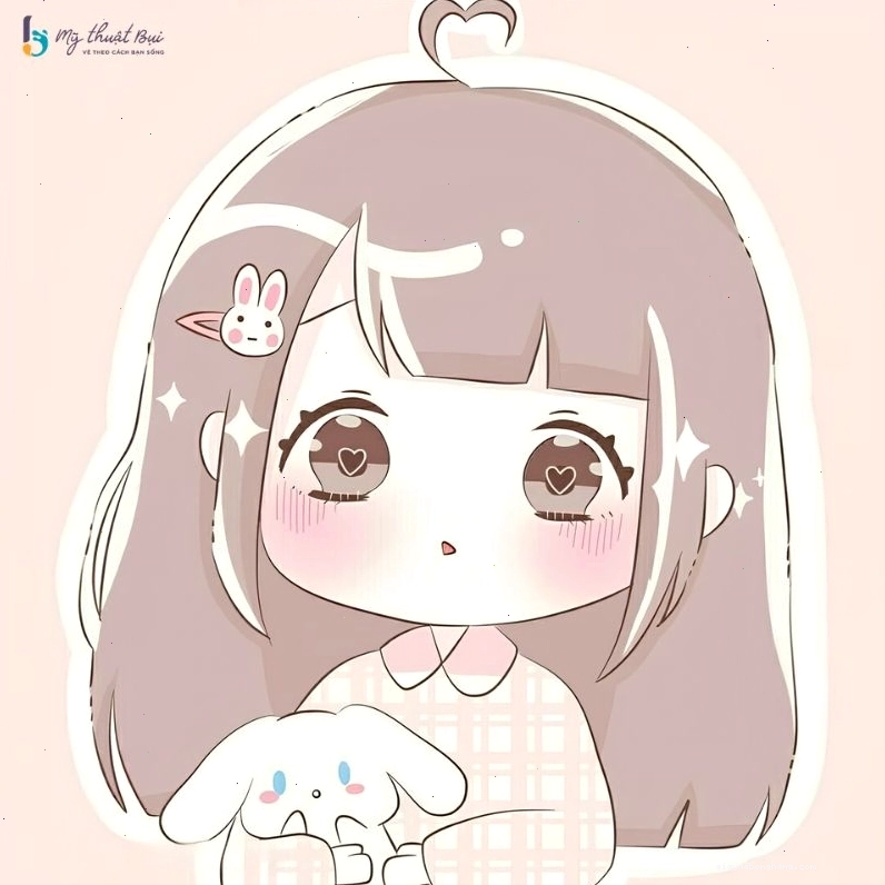 Nhân vật chibi nữ cầm một bó hoa nhỏ, thể hiện sự dịu dàng