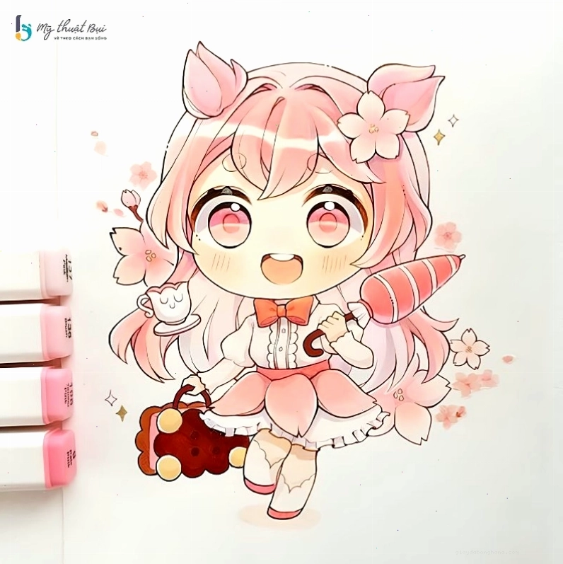 Nhân vật chibi nữ đáng yêu với biểu cảm ngạc nhiên