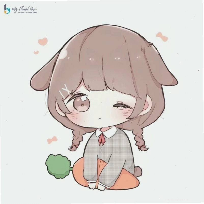 Nhân vật chibi nữ dễ thương với mái tóc ngắn cá tính