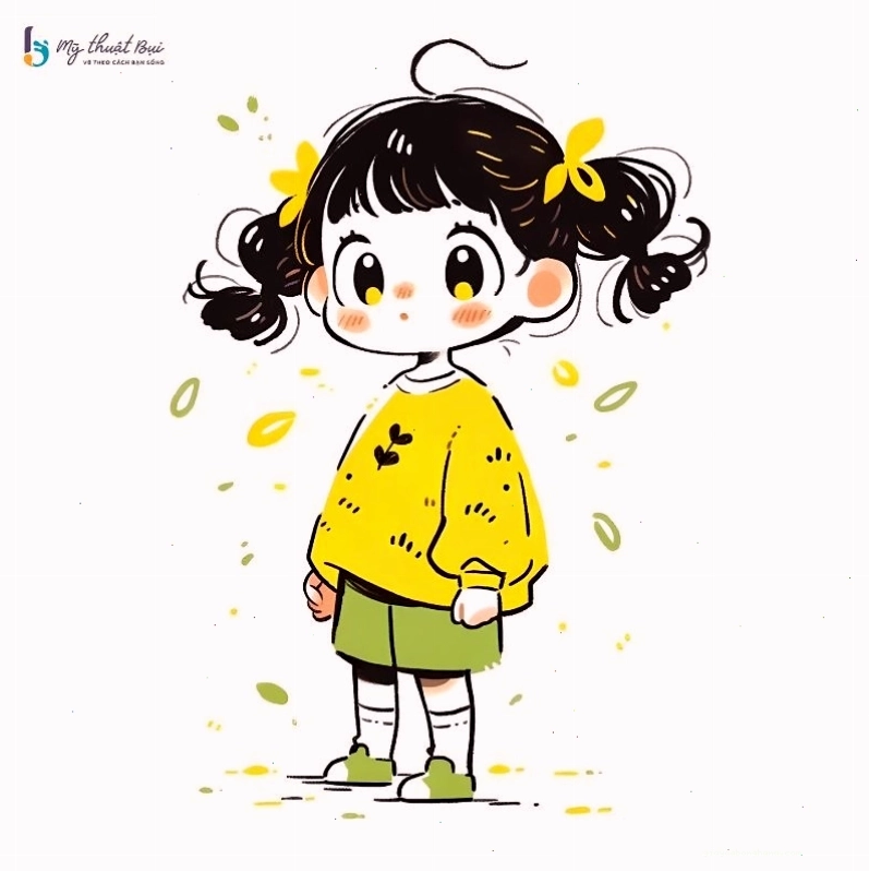 Nhân vật chibi nữ mặc trang phục dễ thương với các chi tiết đơn giản