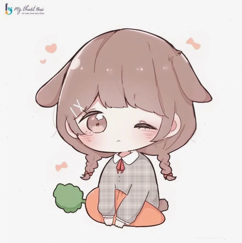Nhân vật chibi nữ với biểu cảm vui tươi