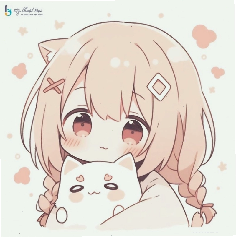 Nhân vật chibi nữ với đôi mắt to tròn và biểu cảm ngộ nghĩnh